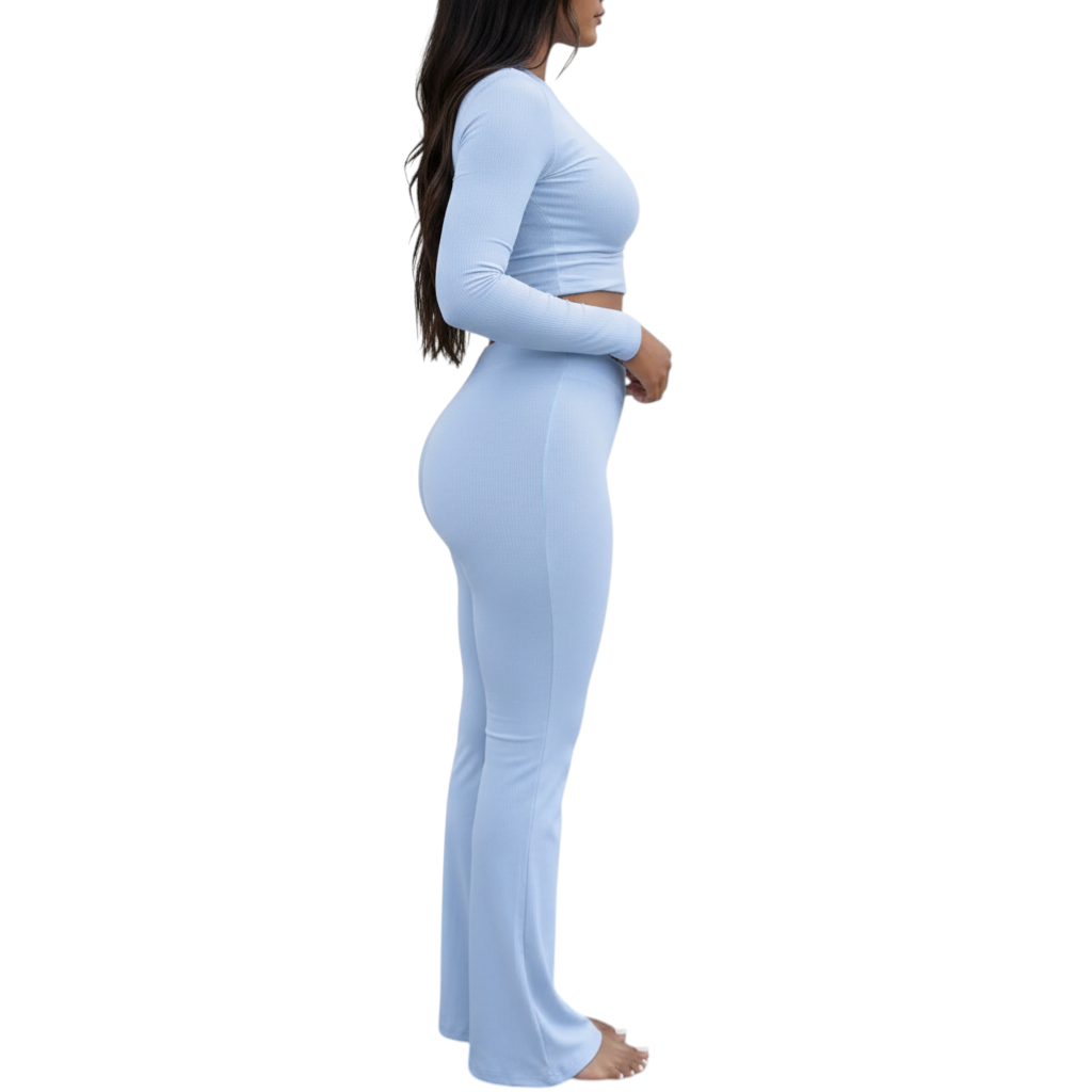 Womens Two Piece Lounge Set with Long Sleeve Top and Flare Pants Set