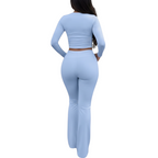 Womens Two Piece Lounge Set with Long Sleeve Top and Flare Pants Set