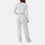 Womens Two Piece Lounge Set with Long Sleeve Top and Wide Leg Pants