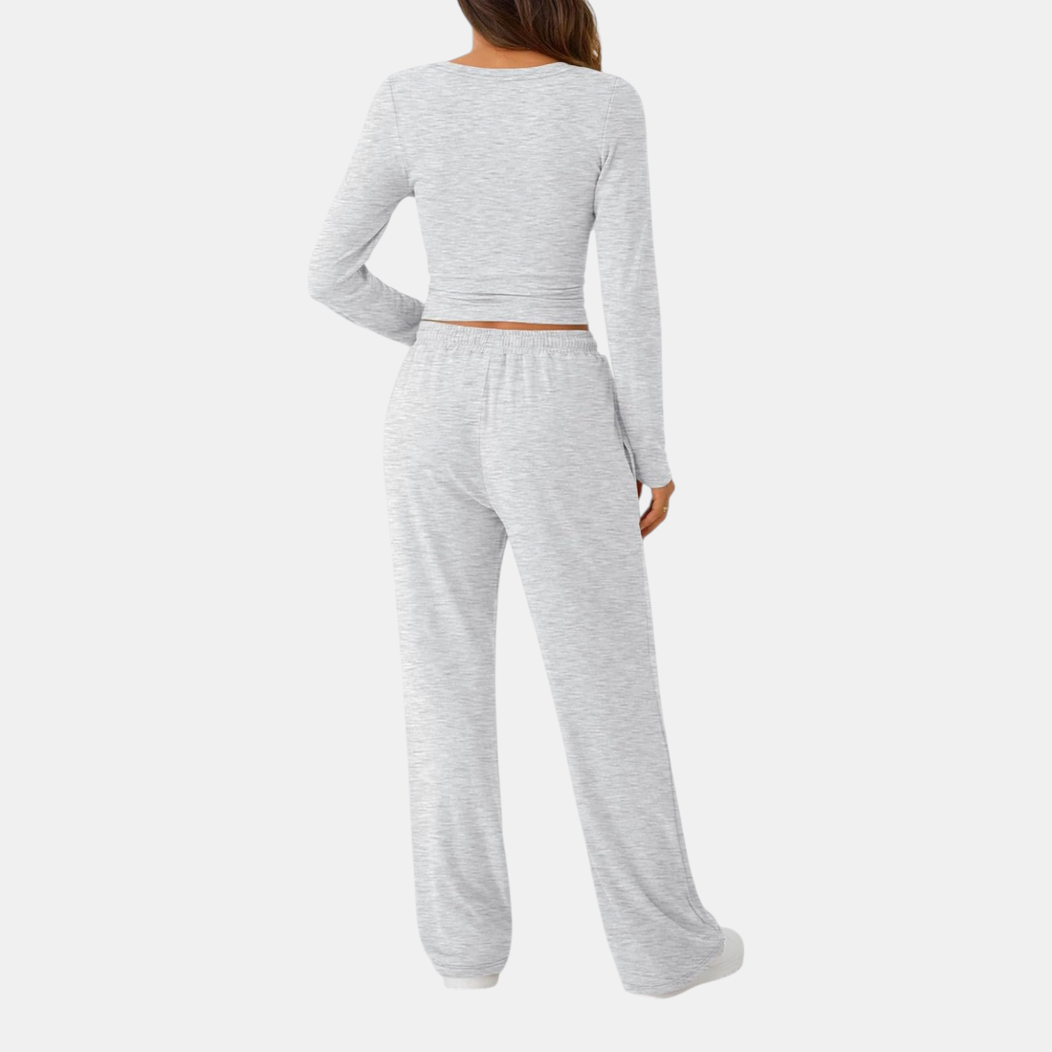 Womens Two Piece Lounge Set with Long Sleeve Top and Wide Leg Pants