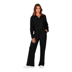 Womens Two Piece Lounge Set with Half Zip Pullover and Wide Leg Pants