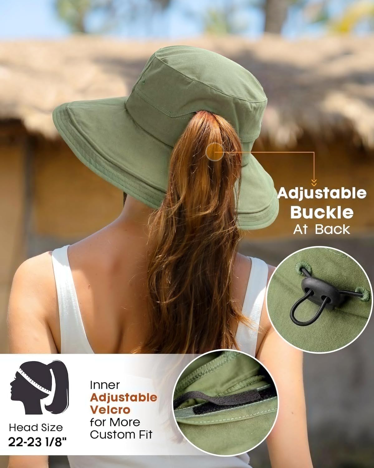 Womens Wide Brim Sun Hat with Chin Strap