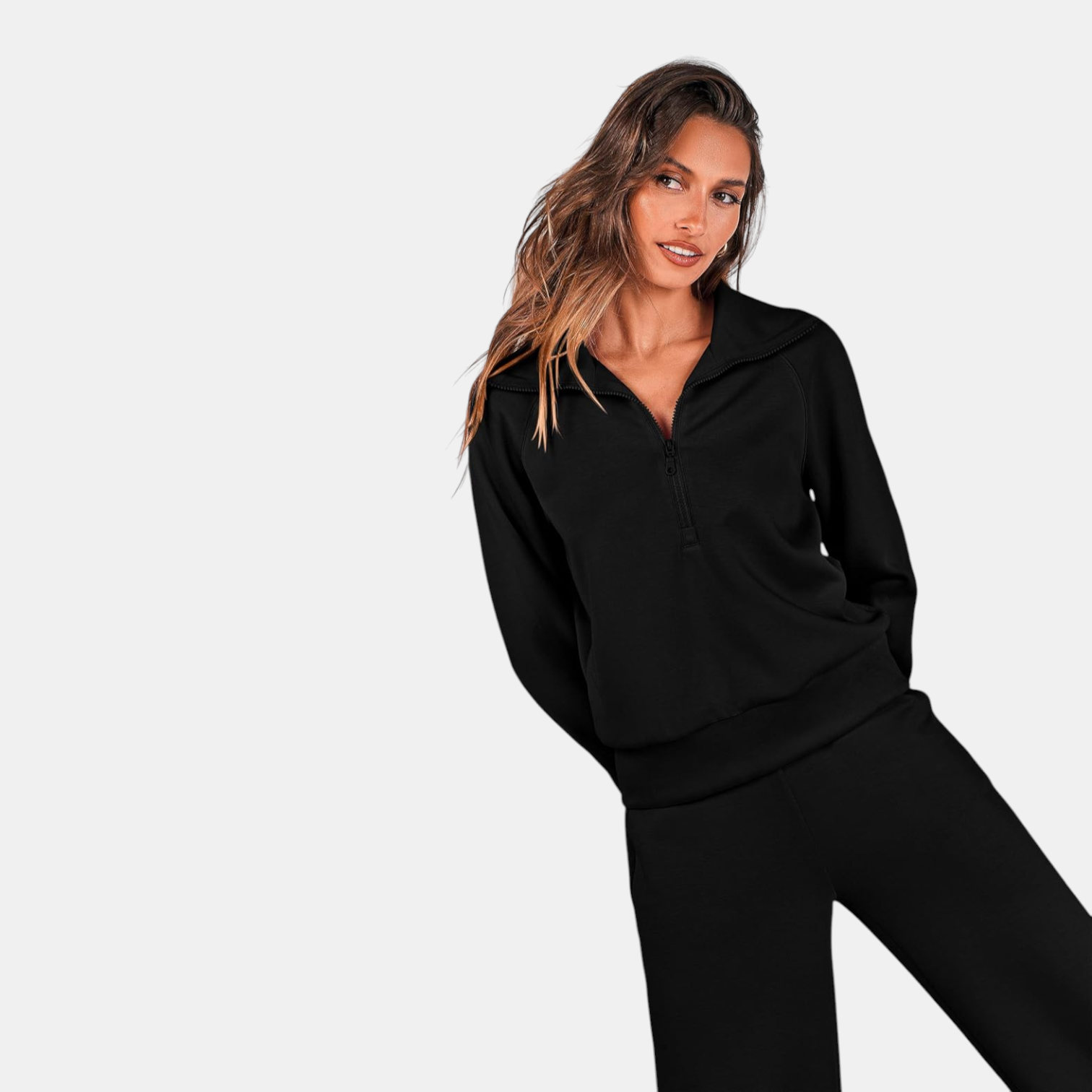 Womens Two Piece Lounge Set with Half Zip Pullover and Wide Leg Pants