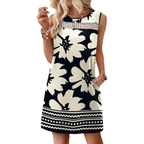 Womens Sleeveless Floral Print Mini Dress with Pockets