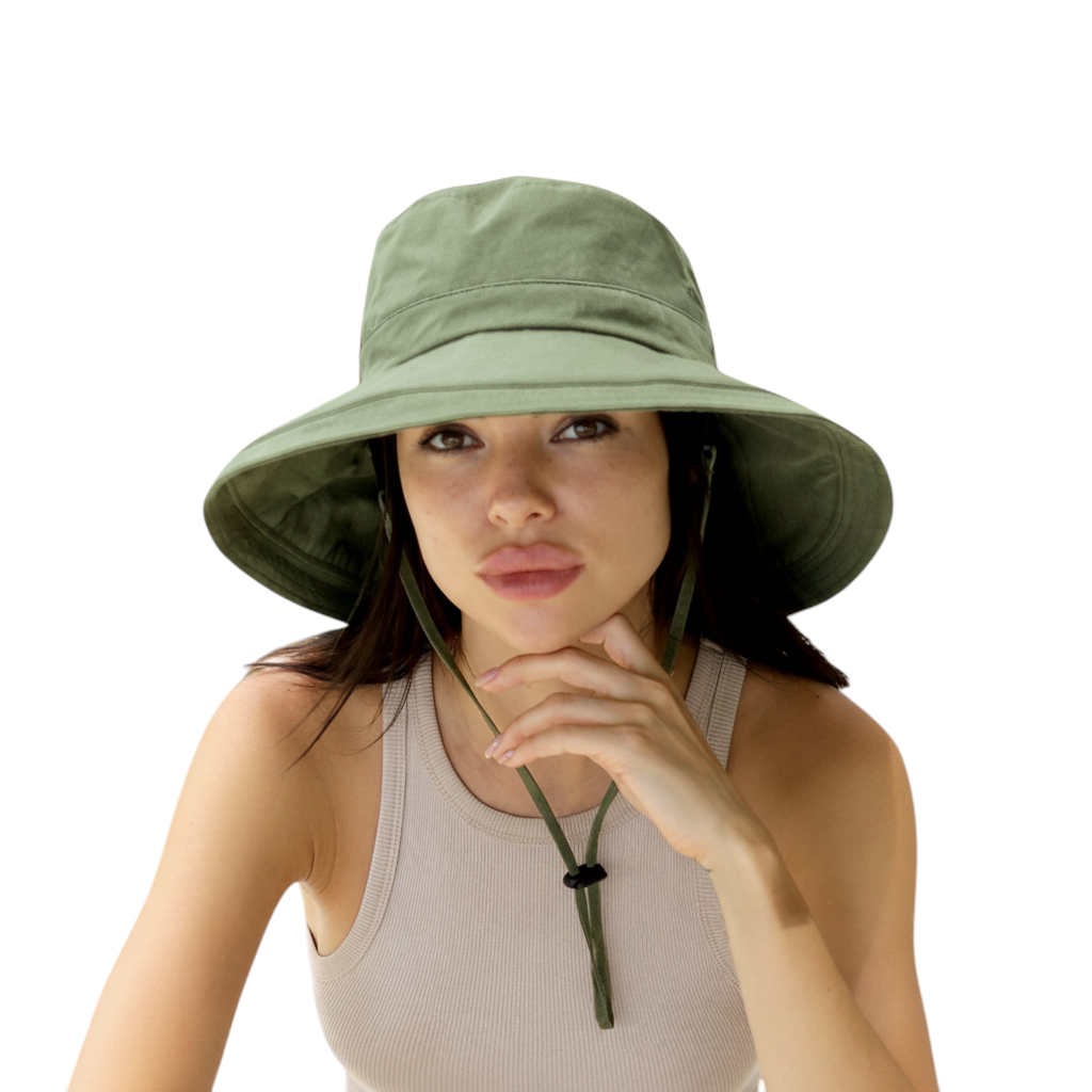 Womens Wide Brim Sun Hat with Chin Strap
