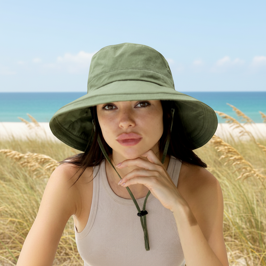 Womens Wide Brim Sun Hat with Chin Strap