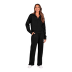 Womens Two Piece Lounge Set with Half Zip Pullover and Wide Leg Pants