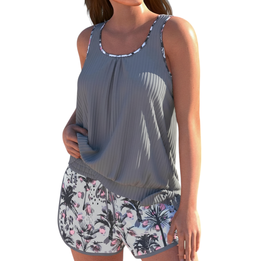 Womens Tankini Swimsuit Set with Blouson Top and Shorts