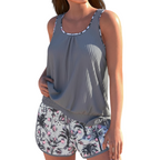 Womens Tankini Swimsuit Set with Blouson Top and Shorts