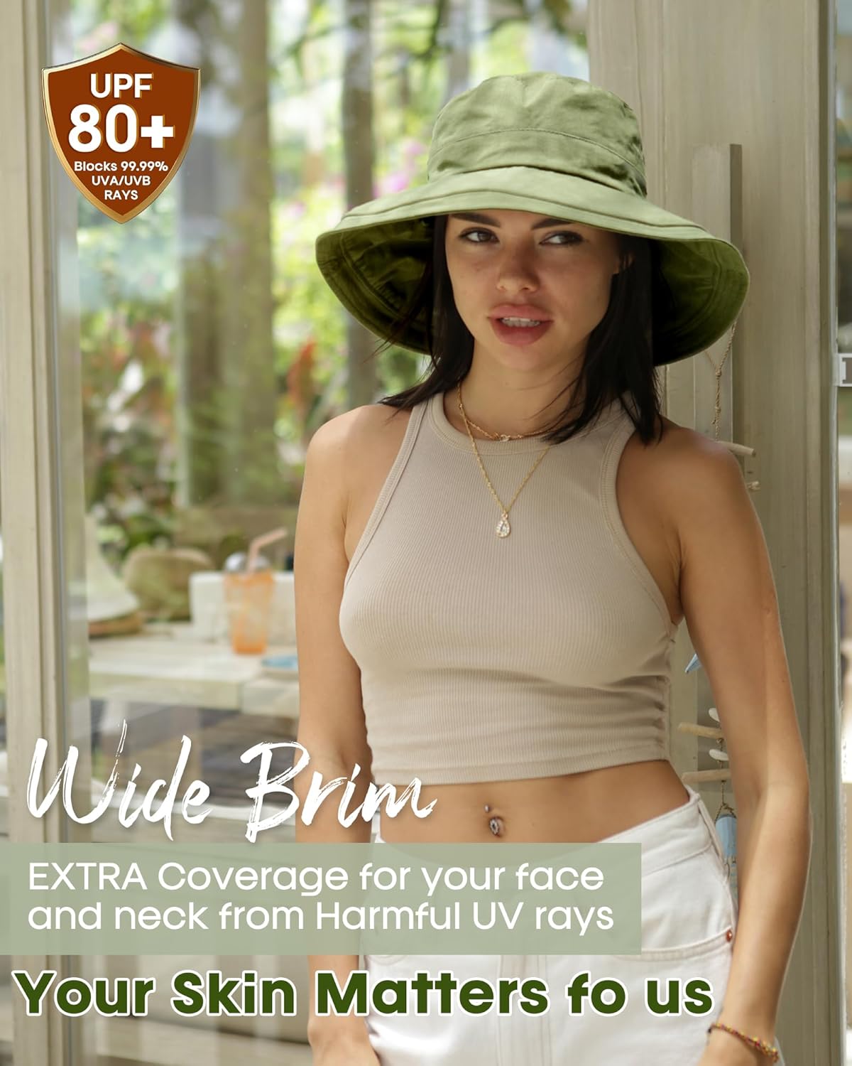 Womens Wide Brim Sun Hat with Chin Strap