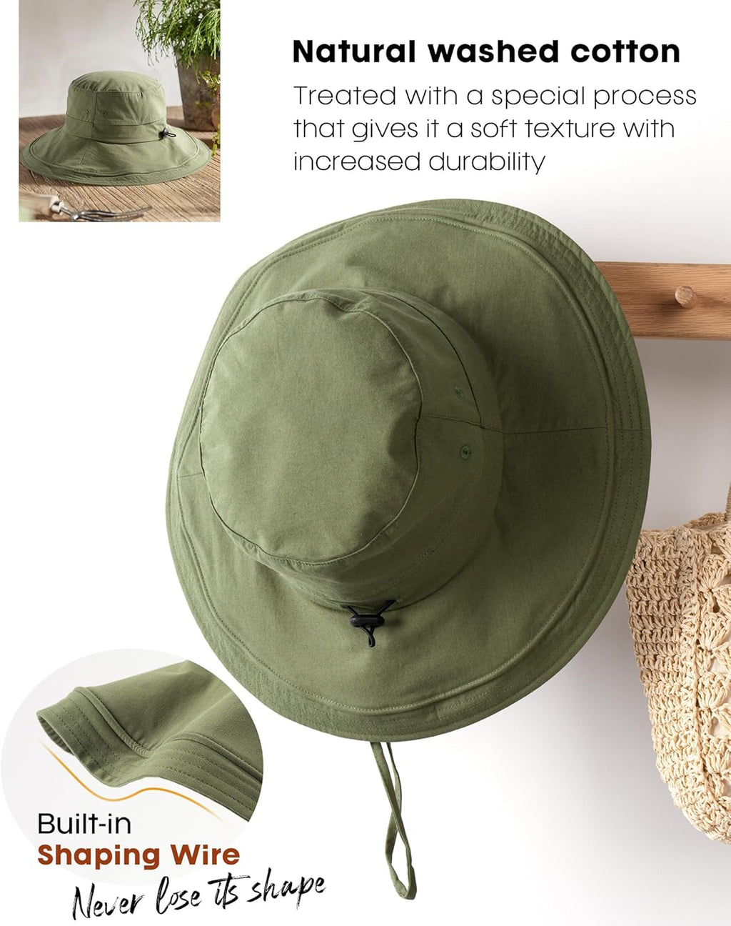 Womens Wide Brim Sun Hat with Chin Strap