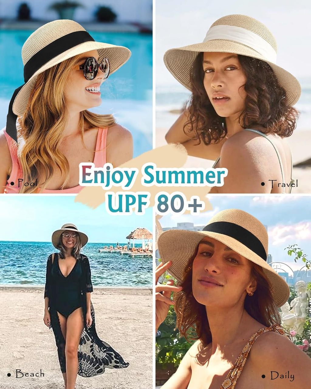 Womens Wide Brim Straw Sun Hat