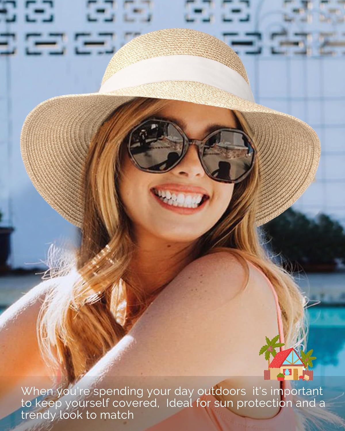 Womens Wide Brim Straw Sun Hat