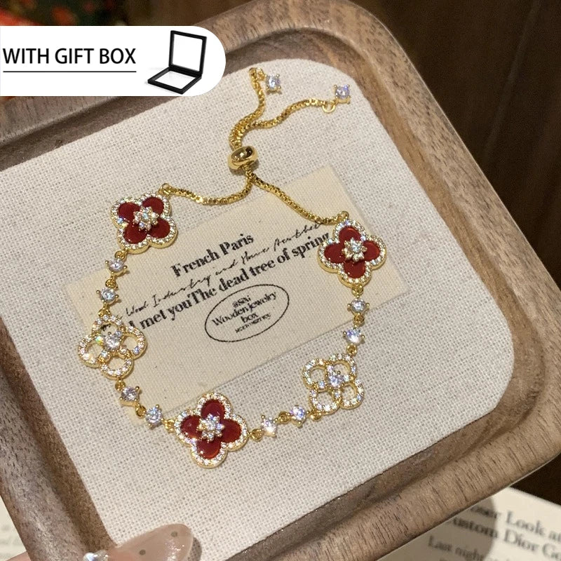 Elegant Clover Charm Bracelet with Sparkling Crystal