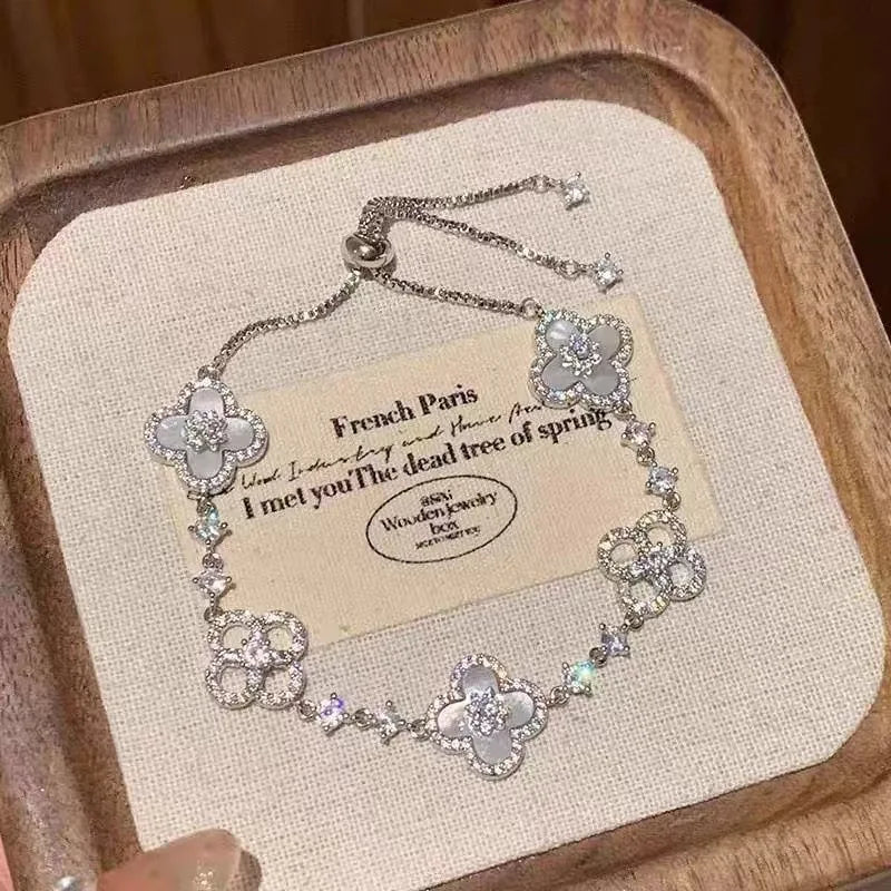 Elegant Clover Charm Bracelet with Sparkling Crystal