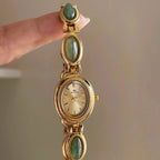 Women's Vintage Oval Bracelet Watch with Stone Links