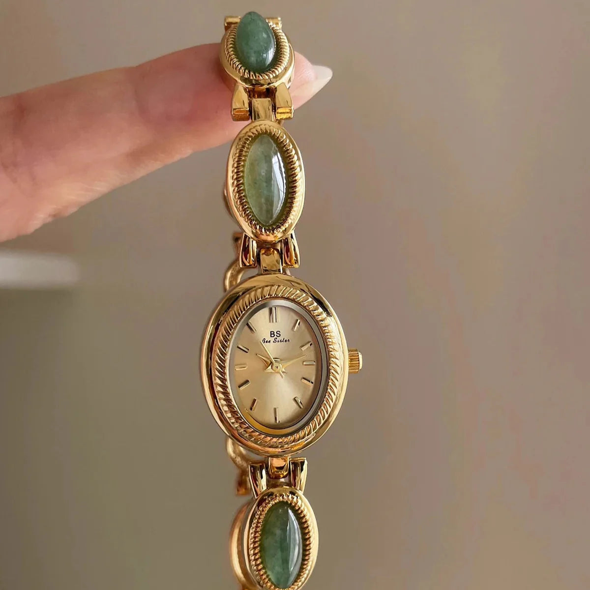 Women's Vintage Oval Bracelet Watch with Stone Links