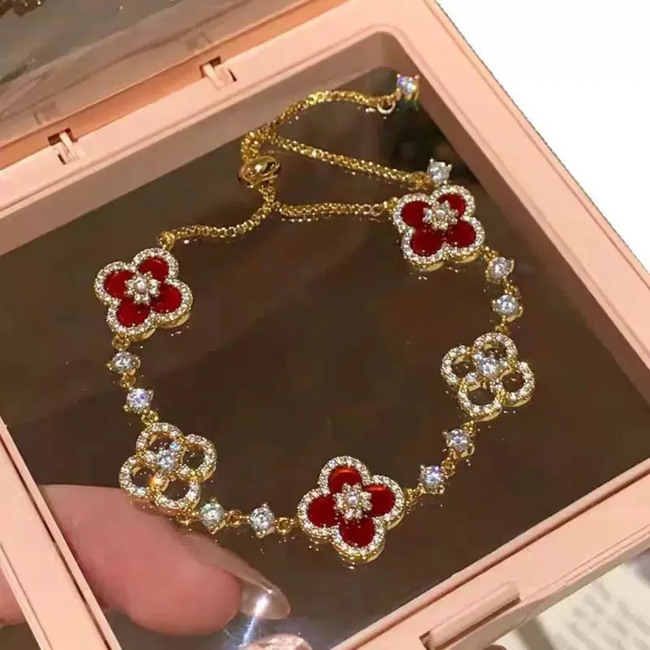 Elegant Clover Charm Bracelet with Sparkling Crystal