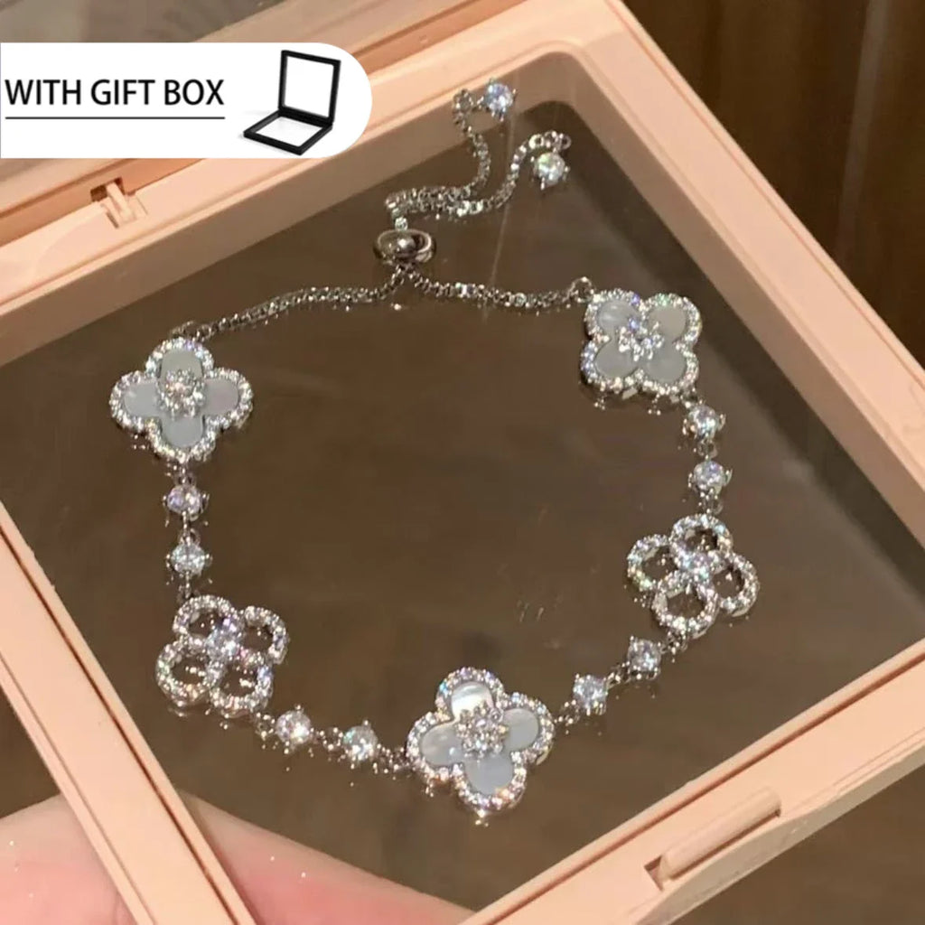 Elegant Clover Charm Bracelet with Sparkling Crystal
