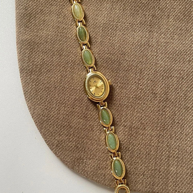 Women's Vintage Oval Bracelet Watch with Stone Links