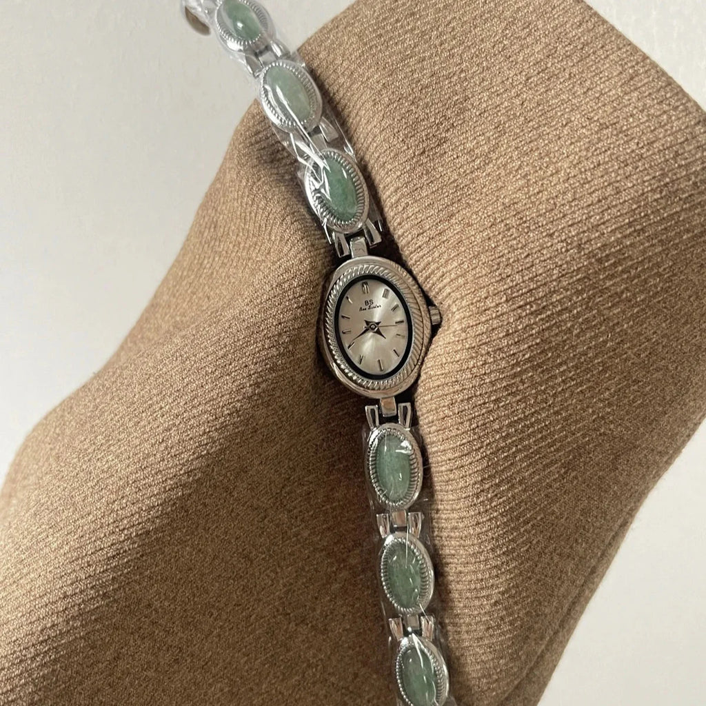 Women's Vintage Oval Bracelet Watch with Stone Links