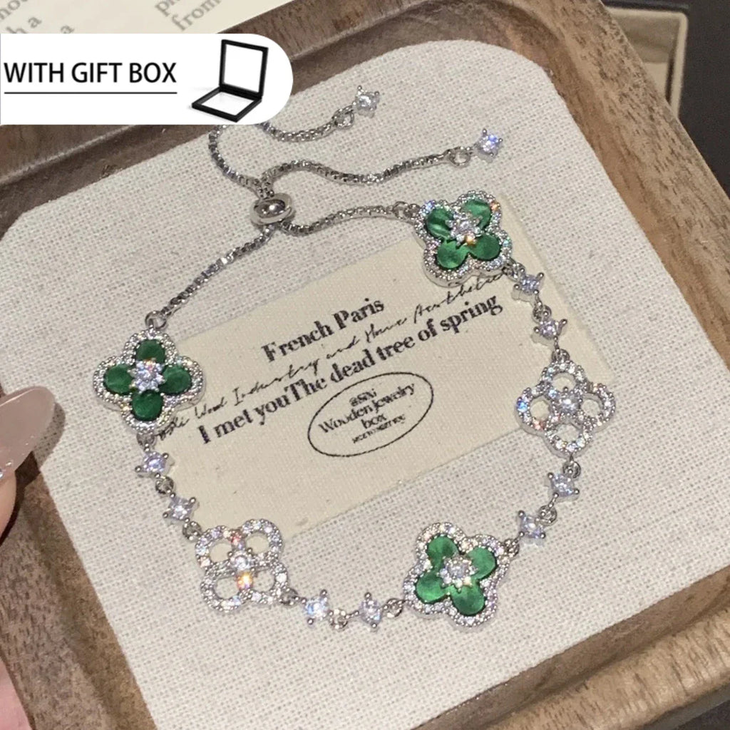 Elegant Clover Charm Bracelet with Sparkling Crystal