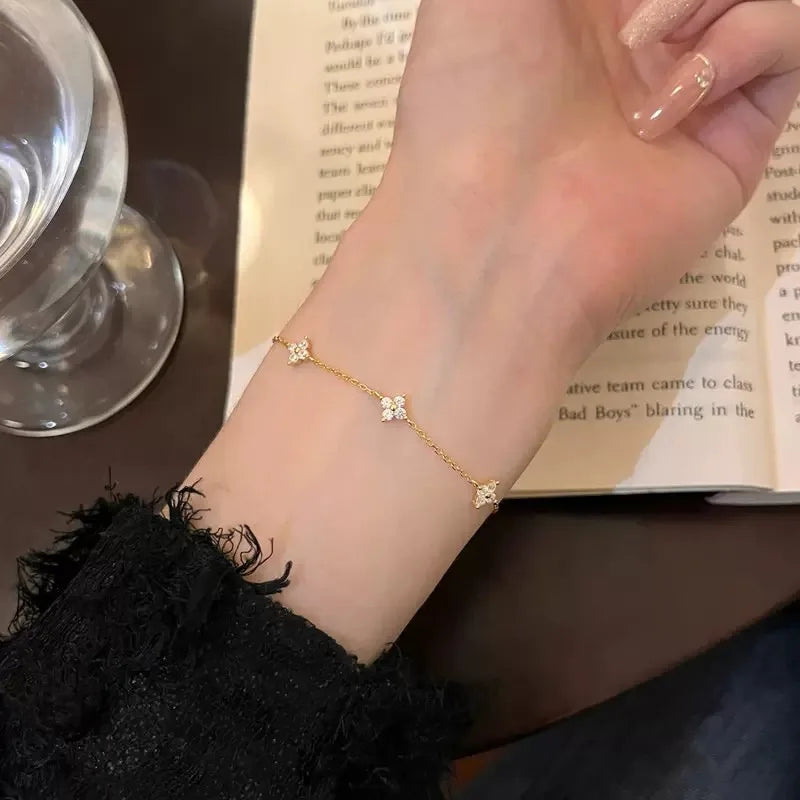Dainty Four Leaf Clover Crystal Bracelet