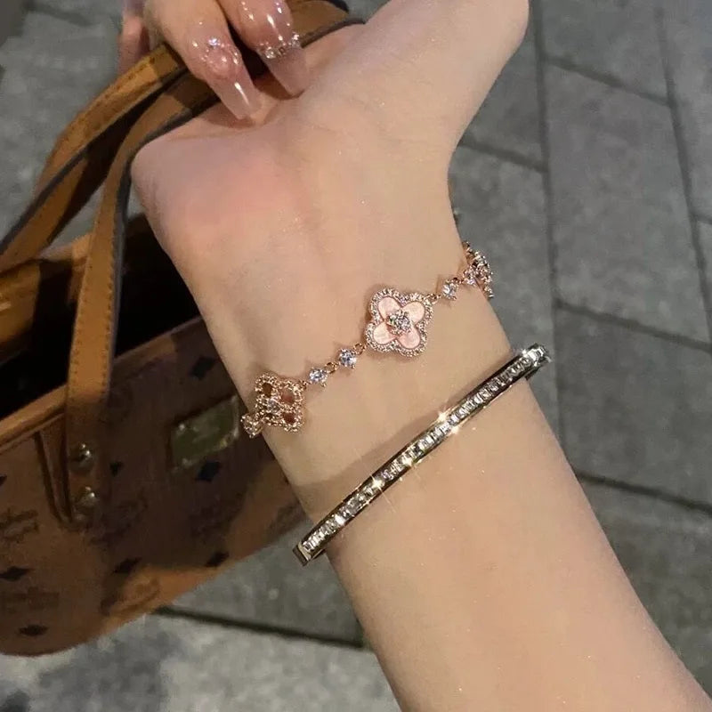 Elegant Clover Charm Bracelet with Sparkling Crystal