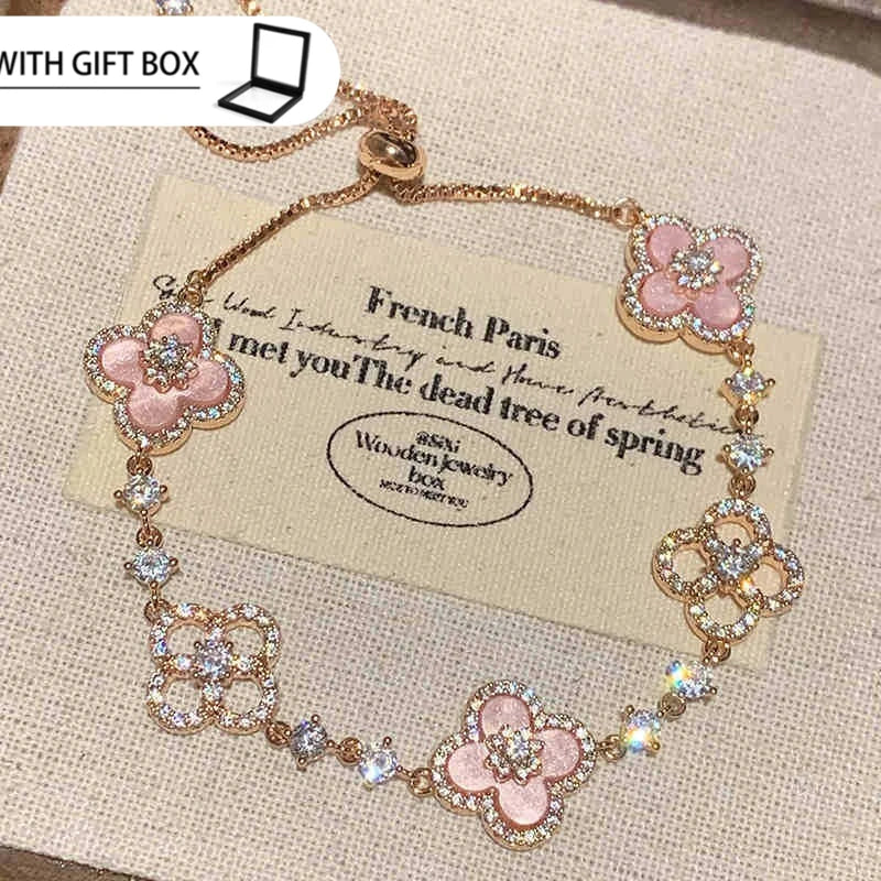 Elegant Clover Charm Bracelet with Sparkling Crystal