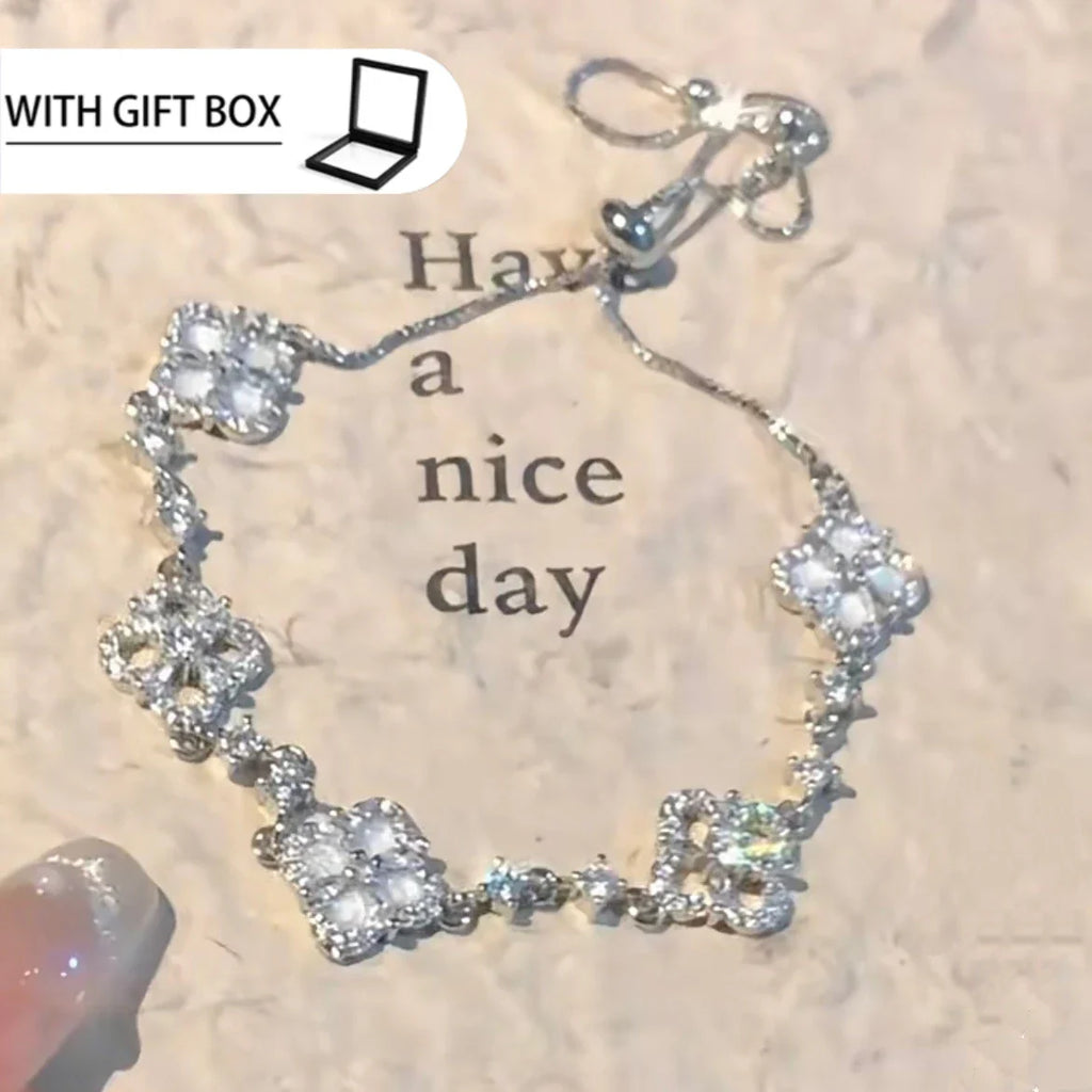 Elegant Clover Charm Bracelet with Sparkling Crystal