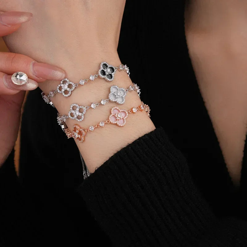 Elegant Clover Charm Bracelet with Sparkling Crystal
