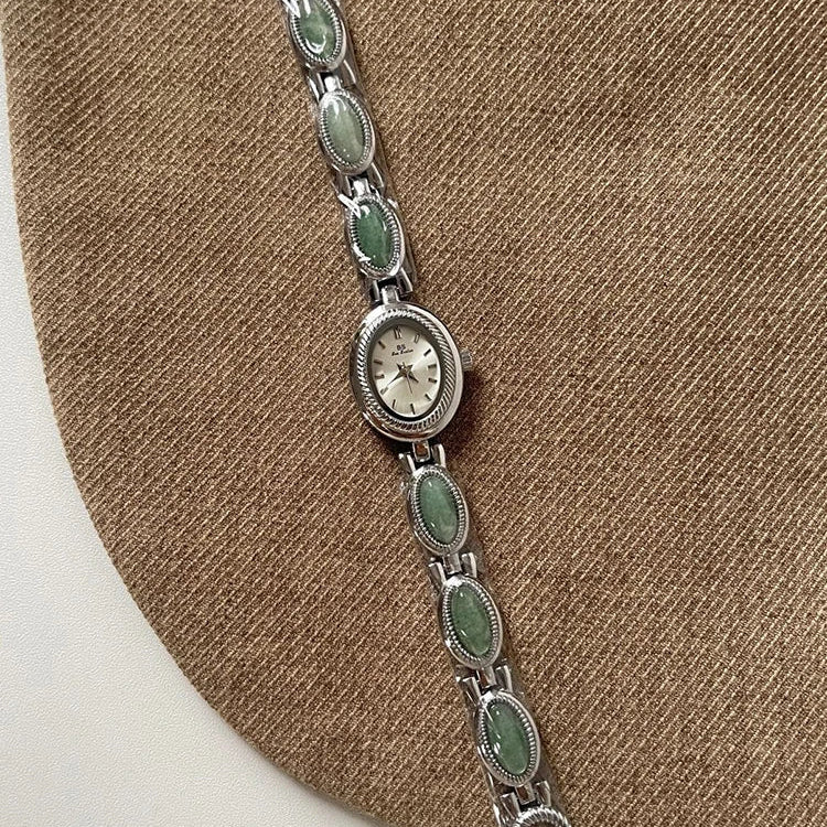 Women's Vintage Oval Bracelet Watch with Stone Links
