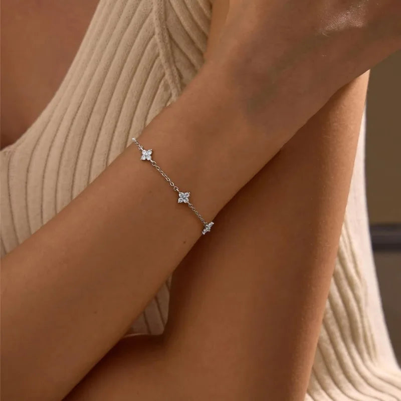Dainty Four Leaf Clover Crystal Bracelet