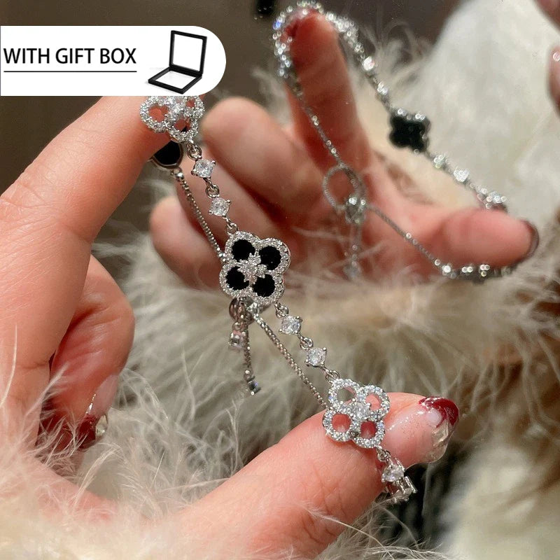 Elegant Clover Charm Bracelet with Sparkling Crystal