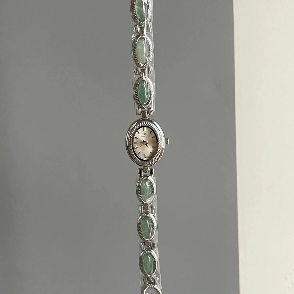 Women's Vintage Oval Bracelet Watch with Stone Links