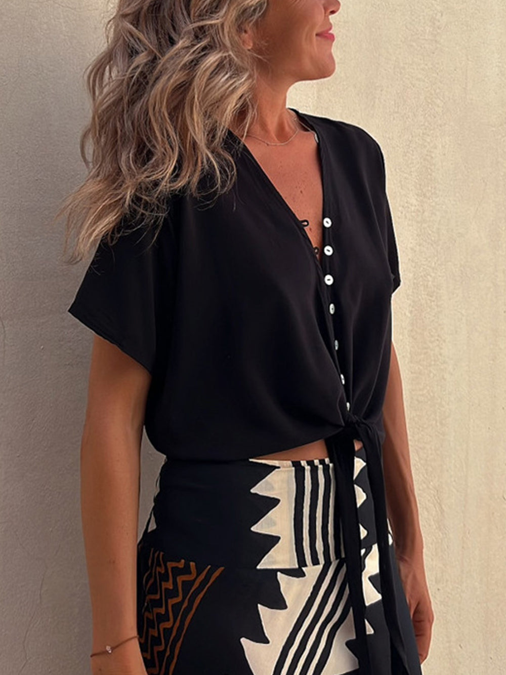 Casual V-hals Top Chiffon